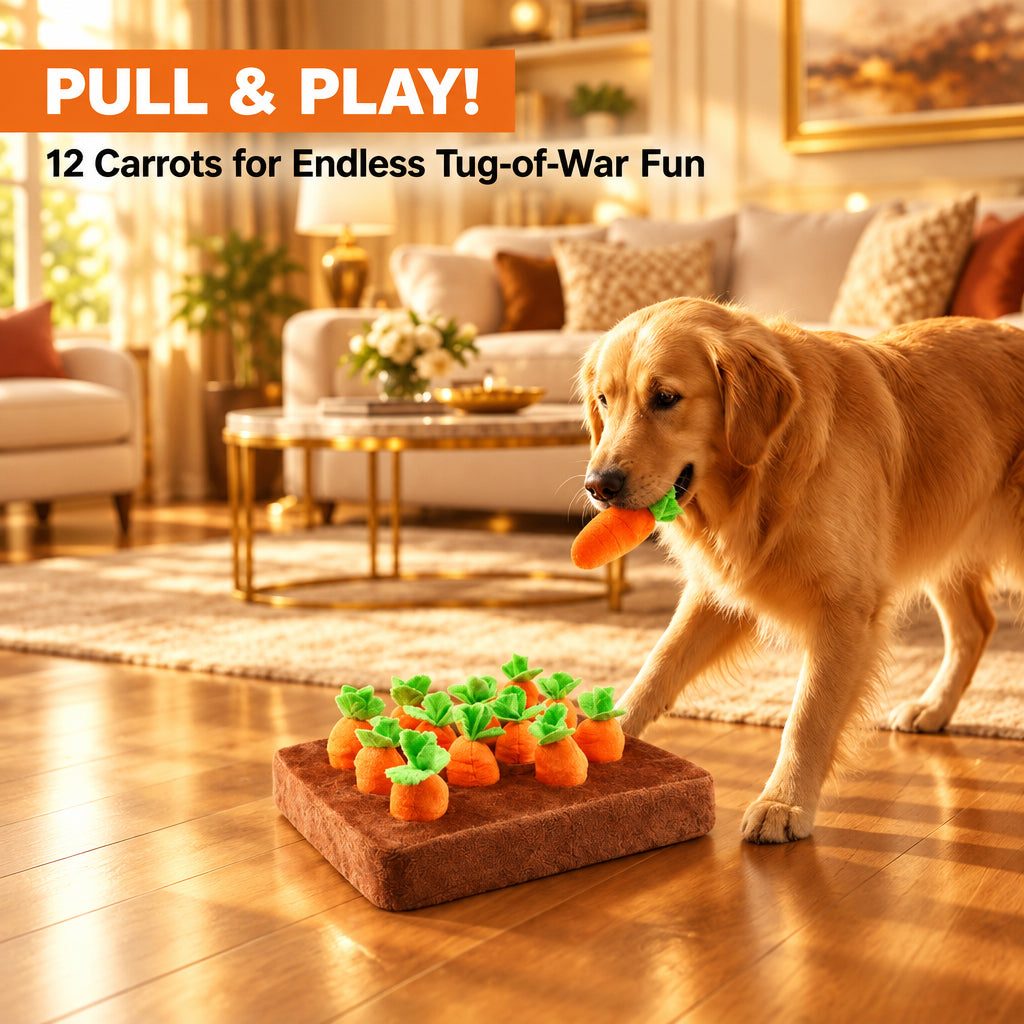 Carrot Dog Toys, Carrot Snuffle Mat for Dogs Interactive Dog Plush Puzzle Toys 2 in 1 Fun Nosework Feed Games Pet Stress Relief and Brain Training Foraging Skill with 12 Carrots (Orange)