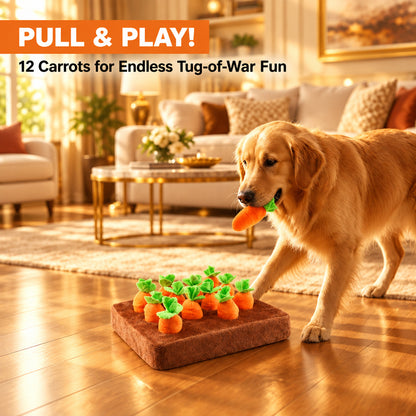 Carrot Dog Toys, Carrot Snuffle Mat for Dogs Interactive Dog Plush Puzzle Toys 2 in 1 Fun Nosework Feed Games Pet Stress Relief and Brain Training Foraging Skill with 12 Carrots (Orange)