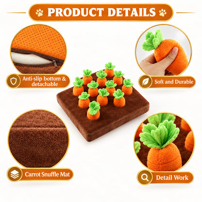 Carrot Dog Toys, Carrot Snuffle Mat for Dogs Interactive Dog Plush Puzzle Toys 2 in 1 Fun Nosework Feed Games Pet Stress Relief and Brain Training Foraging Skill with 12 Carrots (Orange)