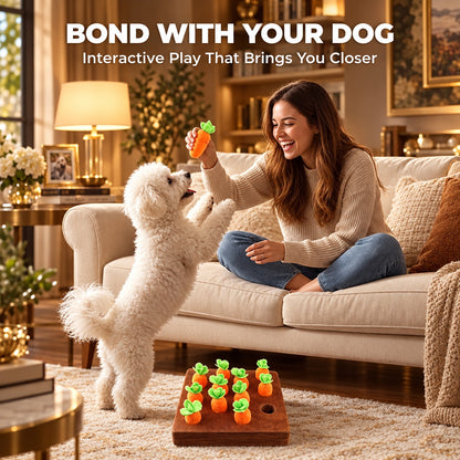 Carrot Dog Toys, Carrot Snuffle Mat for Dogs Interactive Dog Plush Puzzle Toys 2 in 1 Fun Nosework Feed Games Pet Stress Relief and Brain Training Foraging Skill with 12 Carrots (Orange)