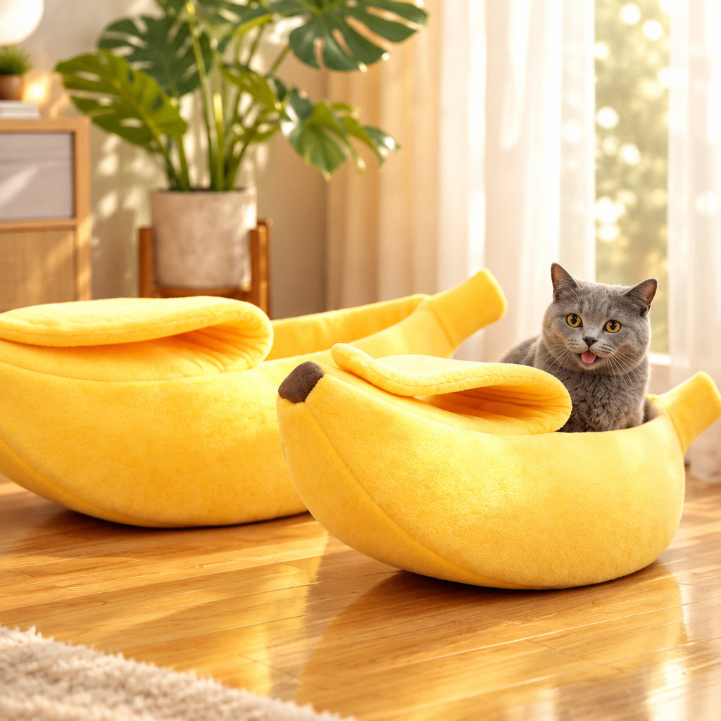 Banana Cat Bed House Funny Cute Cozy Cat Mat Beds Warm Durable Portable Pet Basket Kennel Dog Cushion Cat Pet Supplies ﻿
