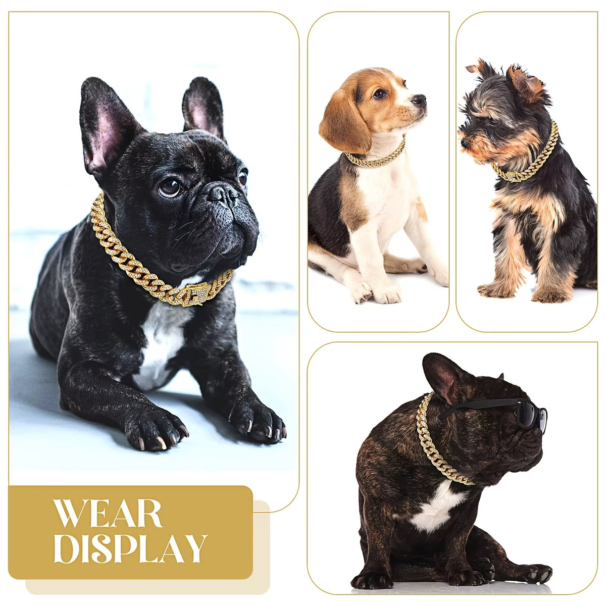 Pet Dog Collar Cat Cuban Chain Diamond Walking Metal Chain Collar with Design Secure Buckle Jewelry Accessories Cuban Collar