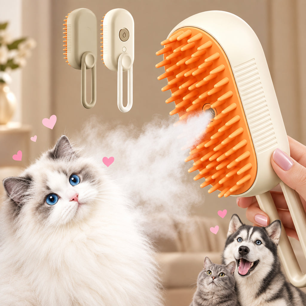 Cat Dog Pet Spray Massage Brush 3 in 1 One Button Steam Spray Folding Rotatable Floating Hair Bath Hair Removal Brush Comb