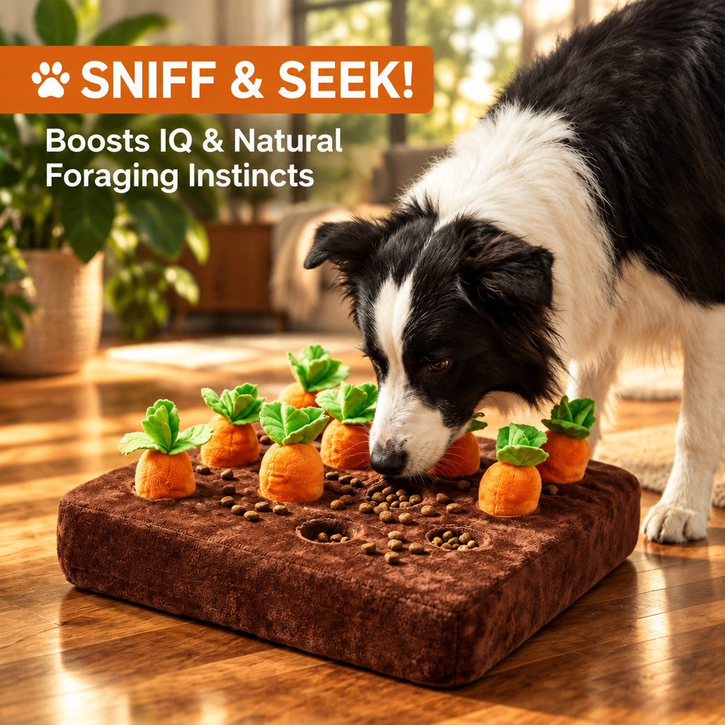 Carrot Dog Toys, Carrot Snuffle Mat for Dogs Interactive Dog Plush Puzzle Toys 2 in 1 Fun Nosework Feed Games Pet Stress Relief and Brain Training Foraging Skill with 12 Carrots (Orange)