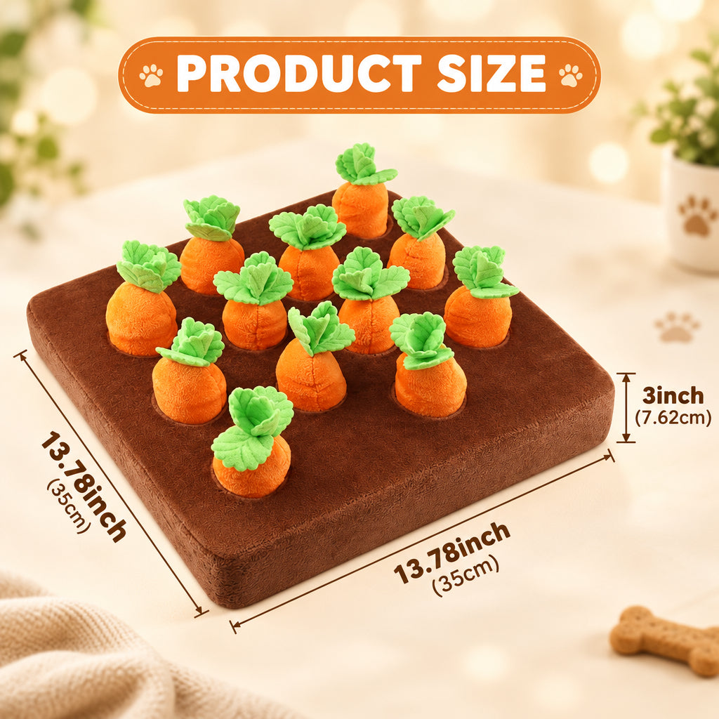Carrot Dog Toys, Carrot Snuffle Mat for Dogs Interactive Dog Plush Puzzle Toys 2 in 1 Fun Nosework Feed Games Pet Stress Relief and Brain Training Foraging Skill with 12 Carrots (Orange)