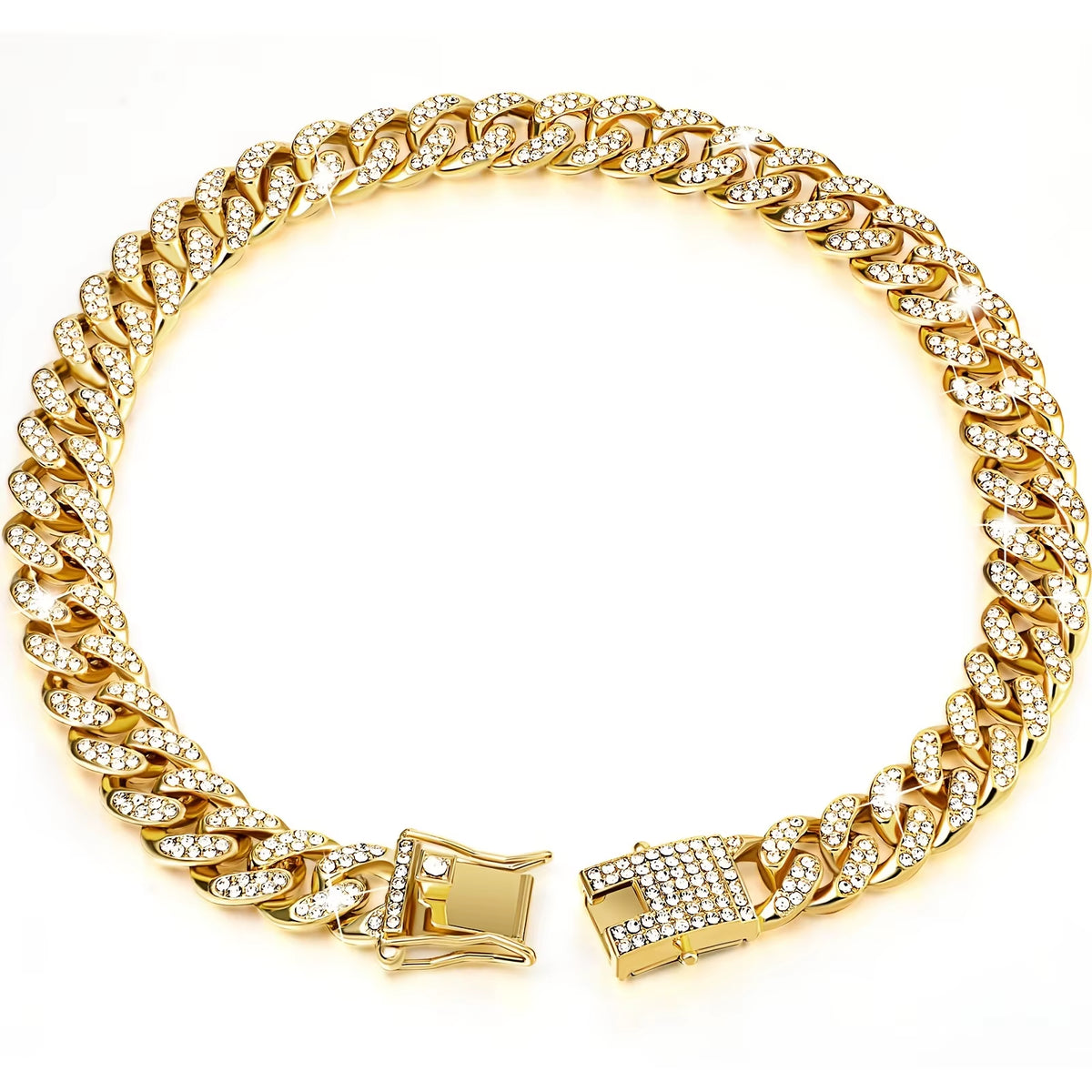 Pet Dog Collar Cat Cuban Chain Diamond Walking Metal Chain Collar with Design Secure Buckle Jewelry Accessories Cuban Collar