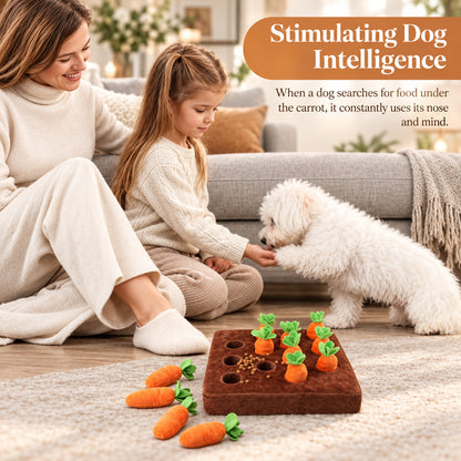 Carrot Dog Toys, Carrot Snuffle Mat for Dogs Interactive Dog Plush Puzzle Toys 2 in 1 Fun Nosework Feed Games Pet Stress Relief and Brain Training Foraging Skill with 12 Carrots (Orange)