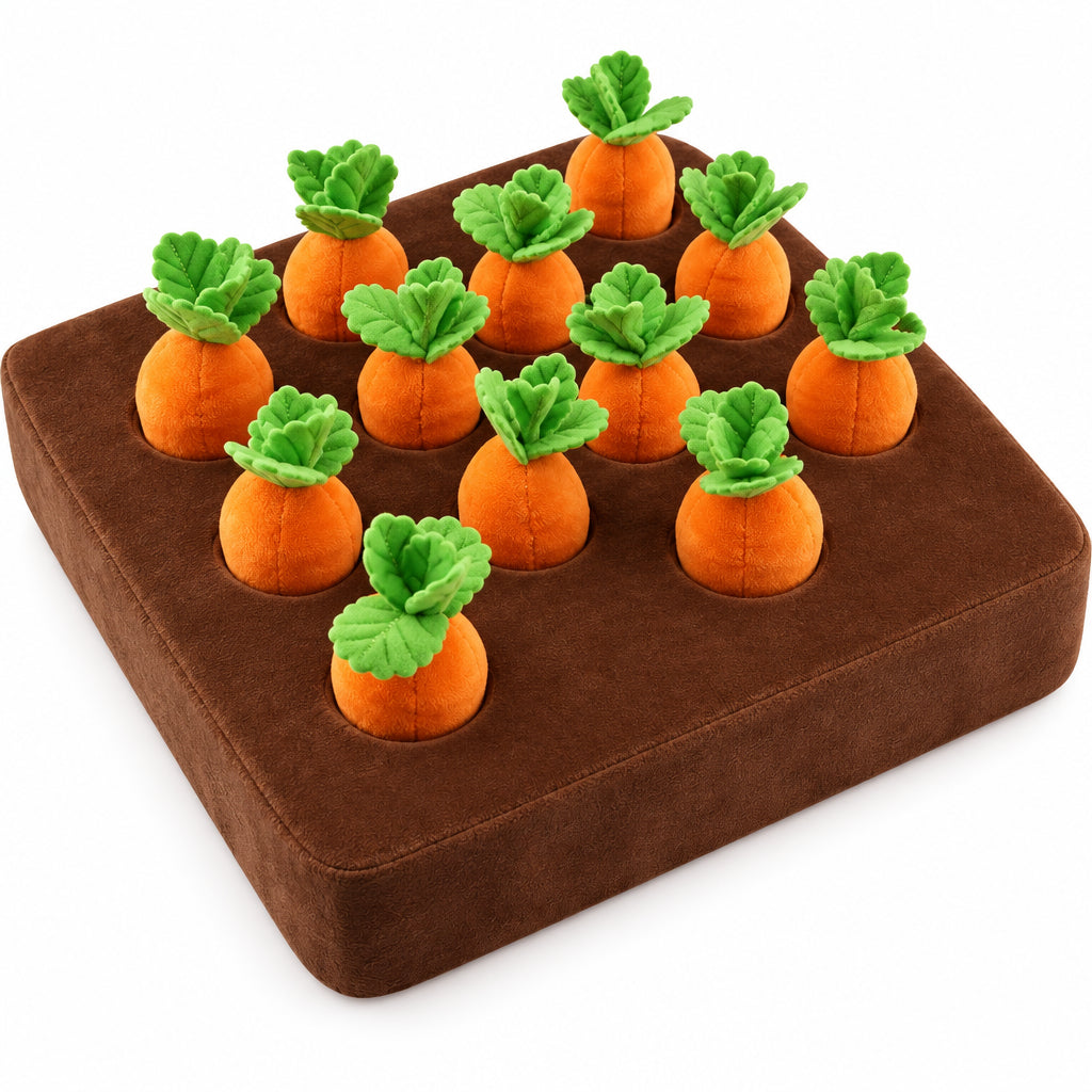 Carrot Dog Toys, Carrot Snuffle Mat for Dogs Interactive Dog Plush Puzzle Toys 2 in 1 Fun Nosework Feed Games Pet Stress Relief and Brain Training Foraging Skill with 12 Carrots (Orange)